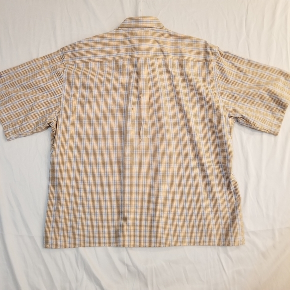 Peter Millar Short Sleeve Button Up Shirt Tan Blue Check Plaid XL - Picture 15 of 16